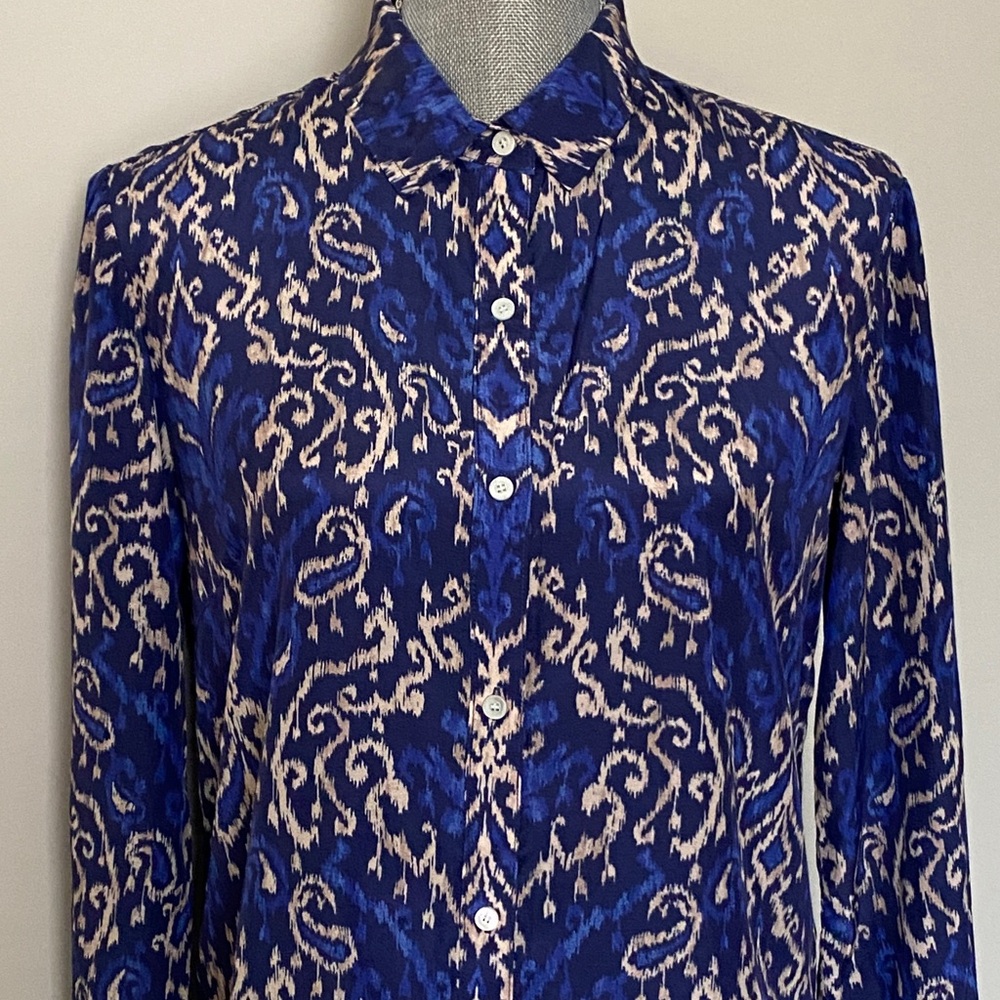 Blue Paisley Button-Up Blouse